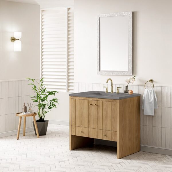 James Martin 435-V36-LNO-3GEX Hudson 36 Inch Light Natural Oak Single Sink Vanity with 3 cm Grey Expo Top