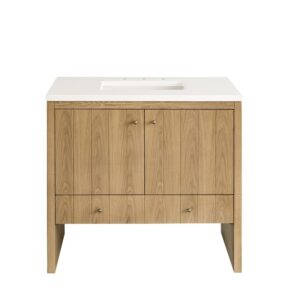 James Martin 435-V36-LNO-3WZ Hudson 36 Inch Single Vanity in Light Natural Oak with 3cm White Zeus Top