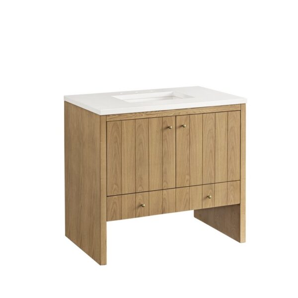 James Martin 435-V36-LNO-3WZ Hudson 36 Inch Single Vanity in Light Natural Oak with 3cm White Zeus Top