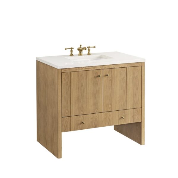 James Martin 435-V36-LNO-3WZ Hudson 36 Inch Single Vanity in Light Natural Oak with 3cm White Zeus Top