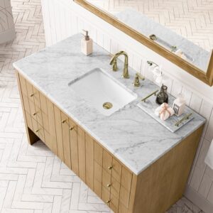 James Martin 435-V48-LNO-3CAR Hudson 48 Inch Light Natural Oak Single Sink Vanity with 3 cm Carrara Marble Top