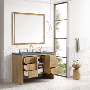 James Martin 435-V48-LNO-3CBL Hudson 48 Inch Light Natural Oak Single Sink Vanity with 3 cm Cala Blue Top