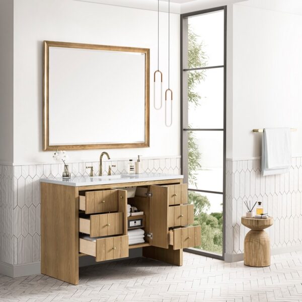 James Martin 435-V48-LNO-3WZ Hudson 48 Inch Single Vanity in Light Natural Oak with 3cm White Zeus Top