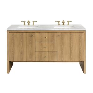 James Martin 435-V60D-LNO-3AF Hudson 60 Inch Light Natural Oak Double Sink Vanity with 3 cm Arctic Fall Top