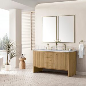 James Martin 435-V60D-LNO-3AF Hudson 60 Inch Light Natural Oak Double Sink Vanity with 3 cm Arctic Fall Top