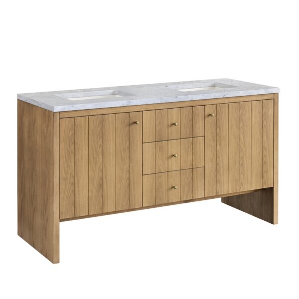 James Martin 435-V60D-LNO-3CAR Hudson 60 Inch Light Natural Oak Double Sink Vanity with 3 cm Carrara Marble Top