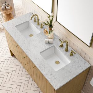 James Martin 435-V60D-LNO-3EJP Hudson 60 Inch Light Natural Oak Double Sink Vanity with 3 cm Eternal Jasmine Pearl Top