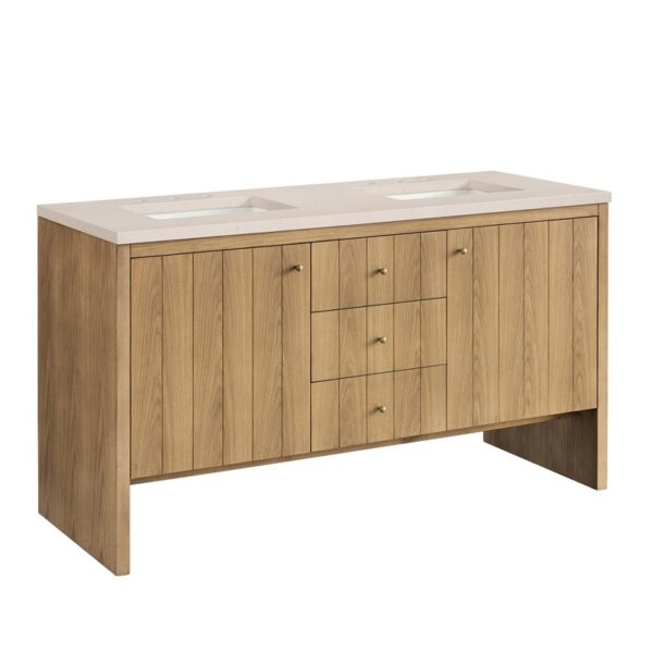 James Martin 435-V60D-LNO-3EMR Hudson 60 Inch Light Natural Oak Double Sink Vanity with 3 cm Eternal Marfil Top