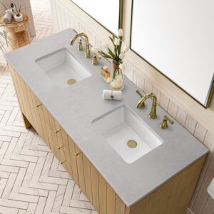 James Martin 435-V60D-LNO-3ESR Hudson 60 Inch Light Natural Oak Double Sink Vanity with 3 cm Eternal Serena Top