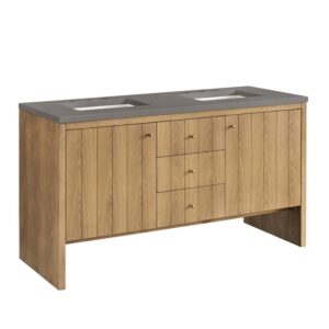 James Martin 435-V60D-LNO-3GEX Hudson 60 Inch Light Natural Oak Double Sink Vanity with 3 cm Grey Expo Top