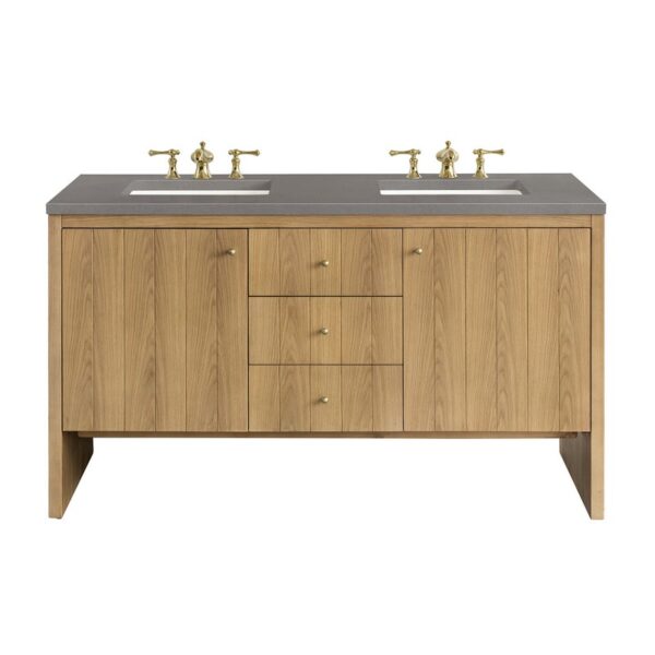 James Martin 435-V60D-LNO-3GEX Hudson 60 Inch Light Natural Oak Double Sink Vanity with 3 cm Grey Expo Top