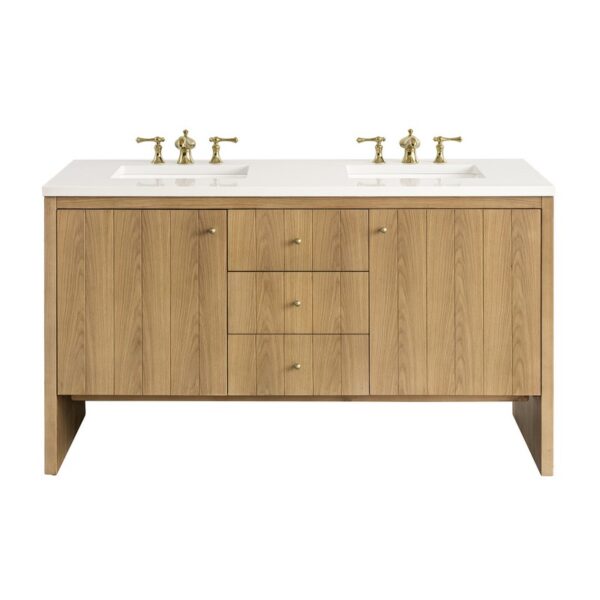 James Martin 435-V60D-LNO-3WZ Hudson 60 Inch Double Vanity in Light Natural Oak with 3cm White Zeus Top