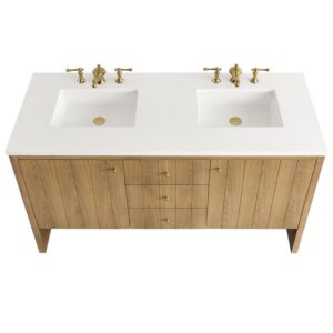 James Martin 435-V60D-LNO-3WZ Hudson 60 Inch Double Vanity in Light Natural Oak with 3cm White Zeus Top