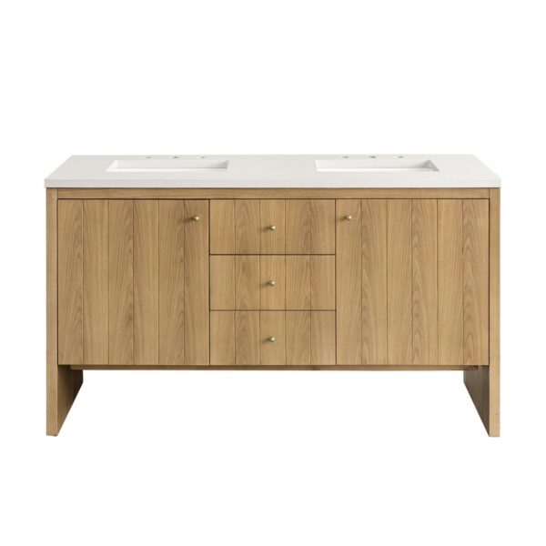 James Martin 435-V60D-LNO-3WZ Hudson 60 Inch Double Vanity in Light Natural Oak with 3cm White Zeus Top