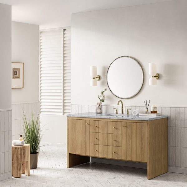 James Martin 435-V60S-LNO-3AF Hudson 60 Inch Light Natural Oak Single Sink Vanity with 3 cm Arctic Fall Top