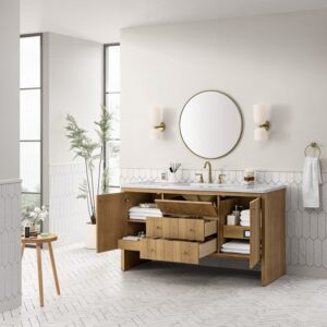 James Martin 435-V60S-LNO-3AF Hudson 60 Inch Light Natural Oak Single Sink Vanity with 3 cm Arctic Fall Top