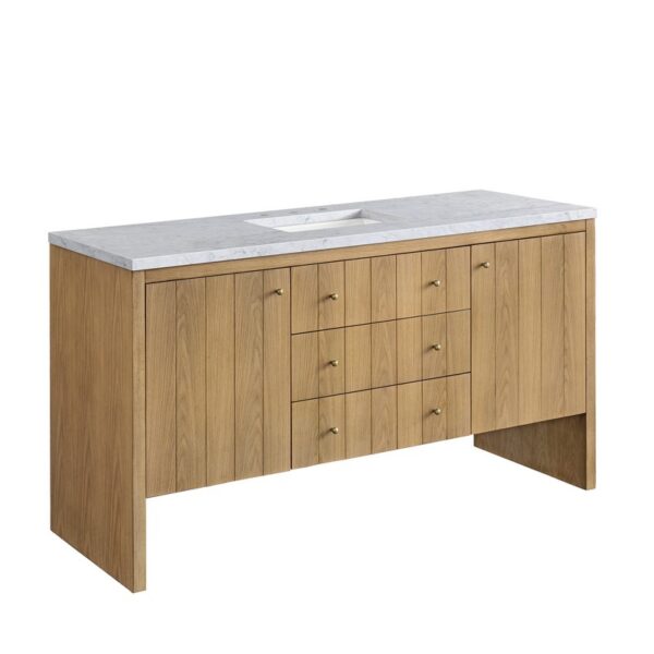 James Martin 435-V60S-LNO-3CAR Hudson 60 Inch Light Natural Oak Single Sink Vanity with 3 cm Carrara Marble Top