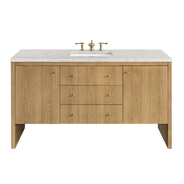 James Martin 435-V60S-LNO-3EJP Hudson 60 Inch Light Natural Oak Single Sink Vanity with 3 cm Eternal Jasmine Pearl Top