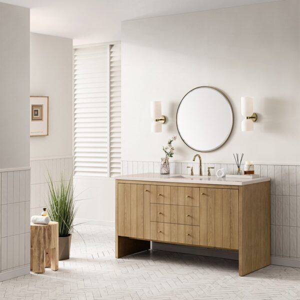 James Martin 435-V60S-LNO-3EMR Hudson 60 Inch Light Natural Oak Single Sink Vanity with 3 cm Eternal Marfil Top