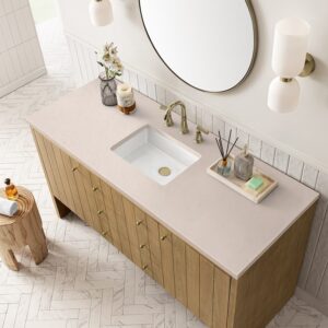 James Martin 435-V60S-LNO-3EMR Hudson 60 Inch Light Natural Oak Single Sink Vanity with 3 cm Eternal Marfil Top