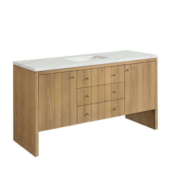 James Martin 435-V60S-LNO-3ENC Hudson 60 Inch Light Natural Oak Single Sink Vanity with 3 cm Ethereal Noctis Top