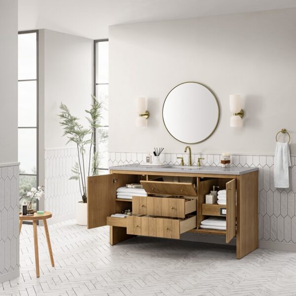 James Martin 435-V60S-LNO-3ESR Hudson 60 Inch Light Natural Oak Single Sink Vanity with 3 cm Eternal Serena Top