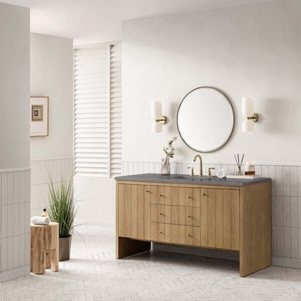 James Martin 435-V60S-LNO-3GEX Hudson 60 Inch Light Natural Oak Single Sink Vanity with 3 cm Grey Expo Top