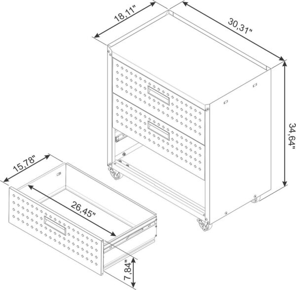 Manhattan Comfort Fortress Textured Metal 31.5" Garage Mobile Chest with 3 Full Extension Drawers in White