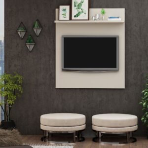 Manhattan Comfort Tribeca 35.43 Mid-Century Modern TV Panel with Overhead D?cor Shelf in Off White