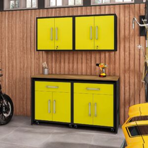 Manhattan Comfort Eiffel 5-Piece Garage Storage Set in Matte Black and Yellow