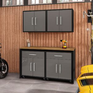 Manhattan Comfort Eiffel 5-Piece Garage Storage Set in Matte Black and Grey