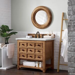 James Martin 500-V36-HON-3ENC Malibu 36 Inch Single Vanity Cabinet with Ethereal Noctis Quartz Top - Honey Alder