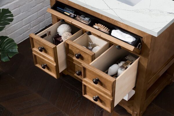 James Martin 500-V36-HON-3ENC Malibu 36 Inch Single Vanity Cabinet with Ethereal Noctis Quartz Top - Honey Alder