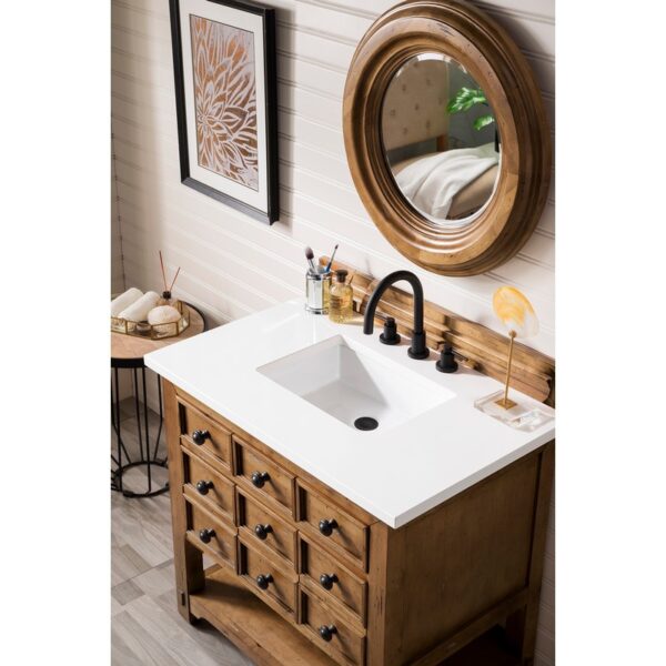 James Martin 500-V36-HON-3WZ Malibu 36 Inch Single Vanity in Honey Alder with 3cm White Zeus Quartz Top