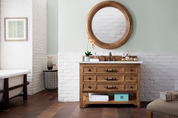 James Martin 500-V48-HON-3ENC Malibu 48 Inch Single Vanity Cabinet with Ethereal Noctis Quartz Top - Honey Alder