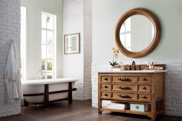 James Martin 500-V48-HON-3ENC Malibu 48 Inch Single Vanity Cabinet with Ethereal Noctis Quartz Top - Honey Alder