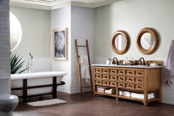 James Martin 500-V72-HON-3CAR Malibu 72 Inch Honey Alder Double Vanity with 3 cm Carrara Marble Top