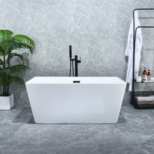 Altair 51251-BAT-WH-FB Regina 51 1/4 x 27 5/8 Inch Flatbottom Freestanding Acrylic Soaking Bathtub with Drain and Overflow - Glossy White