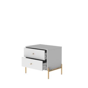 Manhattan Comfort Jasper Nightstand with Steel Gold Legs in White Gloss