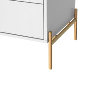 Manhattan Comfort Jasper Nightstand with Steel Gold Legs in White Gloss