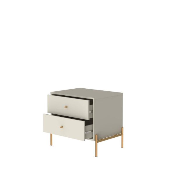 Manhattan Comfort Jasper Nightstand with Steel Gold Legs in Off White Matte