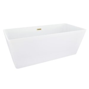 Altair 51359-BAT-WH-FS Terrak 59 1/8 x 28 3/8 Inch Flatbottom Freestanding Acrylic Soaking Bathtub with Drain and Overflow - Glossy White