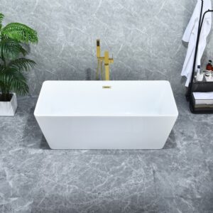 Altair 51359-BAT-WH-FS Terrak 59 1/8 x 28 3/8 Inch Flatbottom Freestanding Acrylic Soaking Bathtub with Drain and Overflow - Glossy White