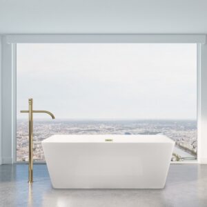 Altair 51359-BAT-WH-FS Terrak 59 1/8 x 28 3/8 Inch Flatbottom Freestanding Acrylic Soaking Bathtub with Drain and Overflow - Glossy White