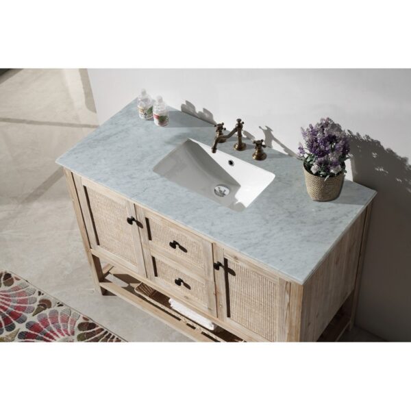 Legion Furniture WH5148 48 Inch Solid Wood Vanity in Wash White with Marble Top, No Faucet