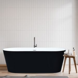 Altair 51563-BAT-BK-FC Kaprun 62 5/8 x 29 1/8 Inch Flatbottom Freestanding Acrylic Soaking Bathtub with Drain and Overflow - Glossy Black