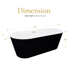 Altair 51563-BAT-BK-FC Kaprun 62 5/8 x 29 1/8 Inch Flatbottom Freestanding Acrylic Soaking Bathtub with Drain and Overflow - Glossy Black