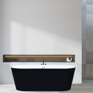 Altair 51563-BAT-BK-FC Kaprun 62 5/8 x 29 1/8 Inch Flatbottom Freestanding Acrylic Soaking Bathtub with Drain and Overflow - Glossy Black