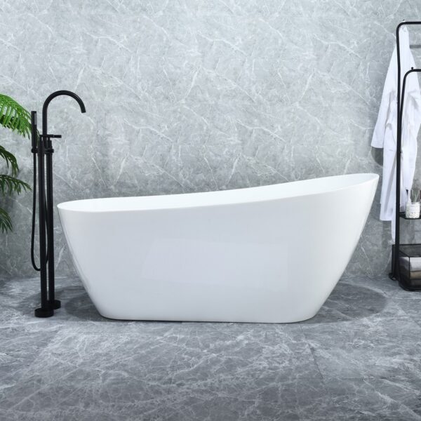 Altair 51867-BAT-WH-FB Ipure 67 x 29 1/8 Inch Flatbottom Freestanding Acrylic Soaking Bathtub with Drain and Overflow - Glossy White