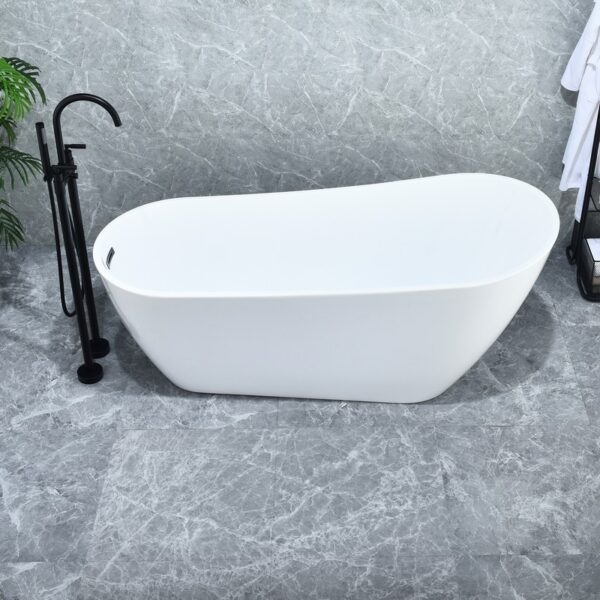 Altair 51867-BAT-WH-FB Ipure 67 x 29 1/8 Inch Flatbottom Freestanding Acrylic Soaking Bathtub with Drain and Overflow - Glossy White